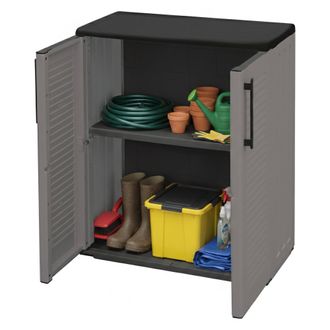 Dmora Mueble Para Exteriores O Interno Multiusos, Armario Bajo Con 2 Puertas Y 1 Estante De Polipropileno, 100% Made In Italy, 68x37h84 Cm, Color Gris - Dmo