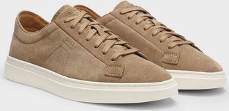 HUGO BOSS Mens BOSS Orange Kieran Mens Suede Trainers with Embossed Logo - Medium Beige 260 - Tan - Size: 10