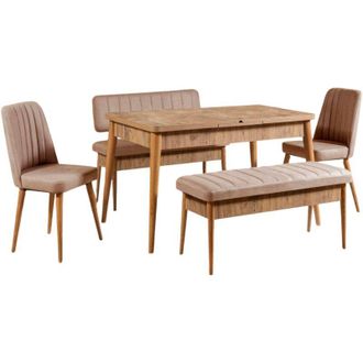 Dmora Set Tavolo e Sedie Situla, Allungabile, 8 Posti, Marrone Quercia