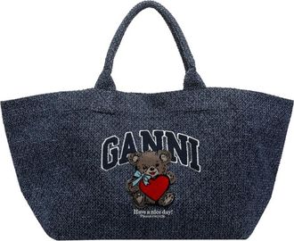 Ganni Xxl Bear Tweed Denim Shopper Bag