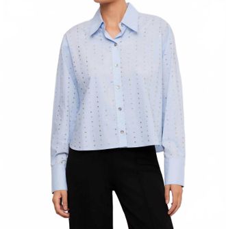 Fifteen Twenty Lisa Embellished Button Up Top In Sky Blue