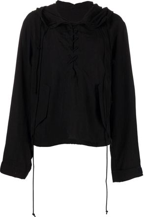 Yohji Yamamoto lace-up hoodie - women - Cellulose - 1 - Black