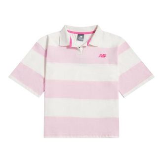 New Balance Chica Striped Rugby Polo en Blanco, Algod&oacute;n, Talla 10-11 a&ntilde;os