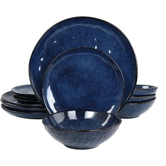 Elama Samara 12 Piece Stoneware Dinnerware Set in Blue at Nordstrom