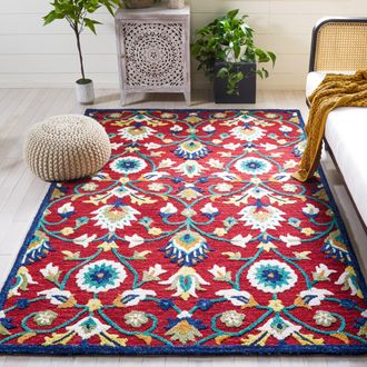 Safavieh Blossom Hand Made Area Rug, Red / Ivory Traditional Style Non-Shedding