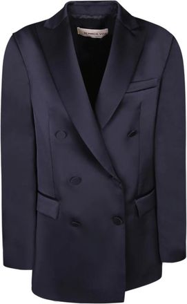 Blanca Vita Jassen, Dames, Blauw, S, Leer, Double-breasted Satin Jacket