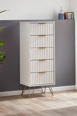 Julian Bowen Murano 5 Drawer Tall Slim Chest in White