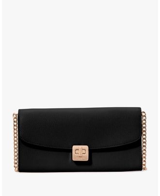 Kate Spade New York Womens Phoebe Refined Grain Leather Turnlock Wallet On A Chain - Black - One Size