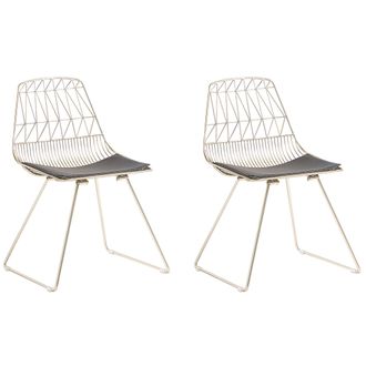 Beliani Conjunto De 2 Sillas De Comedor Metal Dorado Asiento Piel Sint&eacute;tica Negra Respaldo Geom&eacute;trico Industrial Harlan