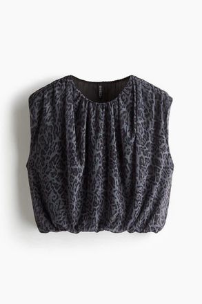H&M Draped Mesh Top in Black/leopard Print at Nordstrom, Size X-Small
