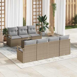 vidaXL Vidaxl - Conjunto De Sof&aacute; De Jard&iacute;n 8 Pcs Marr&oacute;n, Crema 55 X 55 X 37 Cm
