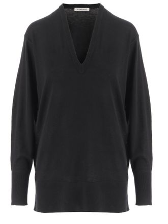 By Malene Birger V-Neck Sheer Knit Sweater with Drop Shoulders