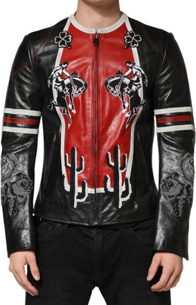 Dolce & Gabbana Multicolor Guns N Roses Full Zip Men Biker Jacket Leather Clothing