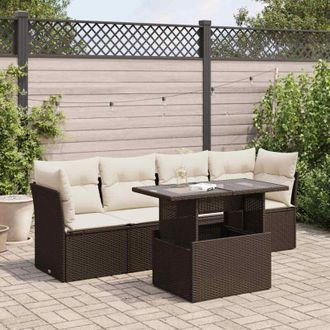 vidaXL Vidaxl - Set Comedor De Jard&iacute;n 5 Piezas Y Cojines Rat&aacute;n Sint&eacute;tico Marr&oacute;n