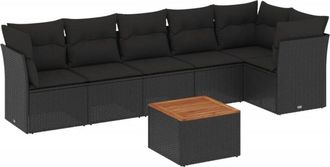 vidaXL Set De Comedor De Jard&iacute;n 7 Pzas Y Cojines Rat&aacute;n Sint&eacute;tico Negro Vidaxl