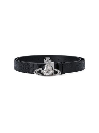 Vivienne Westwood Black Sleek Polished Minimalist Leather Belt