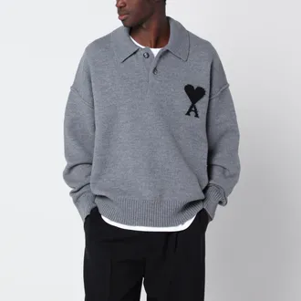Ami Grey Ami de Coeur wool polo sweater