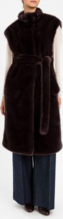 Twin-Set Long Faux Fur Gilet with High Neck and Belt