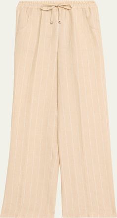 Kiton Striped Linen Straight-Leg Pull-On Pants
