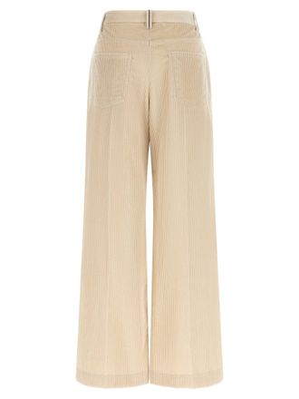 Brunello Cucinelli Ribbed Cotton Wide-Leg Trousers - Beige
