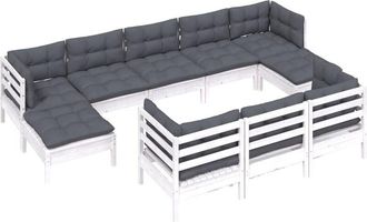 vidaXL Muebles De Jard&iacute;n 10 Pzas Cojines Blanco Madera Maciza De Pino Vidaxl