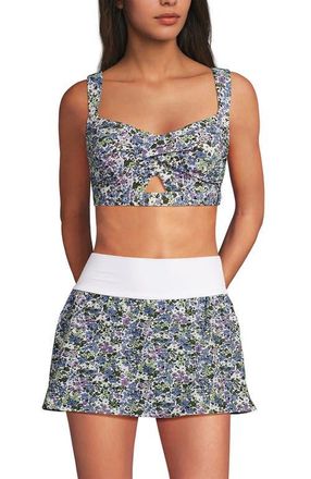 Lands End Twist Front Bikini Top in White/lilac Multi Ditsy Floral at Nordstrom, Size Xx-Small