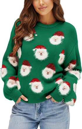 Generic Knitted Christmas Jumpersfor Women Ladies Plus Size Fall Blouse Shirt Oversized Outfits Round Neck Long Sleeve Xmas Snowflake Casual Winter Sweater Ch