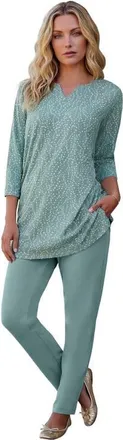 Roaman's Plus Size Three Quarter Sleeve Notch Neck Soft Knit Tunic in Cool Sage at Nordstrom, Size 36
