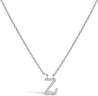 House of Brilliance 10K Gold Diamond Accent A-Z Initial Script Style Pendant Necklace in White | Z at Nordstrom