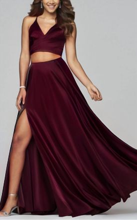 Faviana 2Pc Satin Dress In Wine