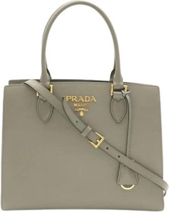 Prada Pre-owned Vintage Saffiano Tote Bag - Dames - Vintage Shopper - Grijs - ONE Size - Leer - Vintage