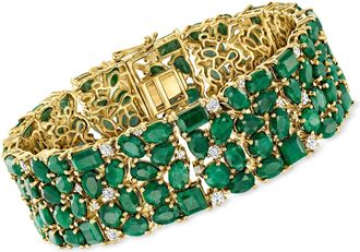 Ross-Simons Emerald and White Topaz Bracelet in 18kt Gold Over Sterling
