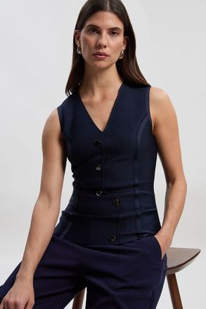 Karen Millen Womens Figure Form Bandage Button Through Top - Navy - Size X-Small