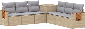 vidaXL Juego De Sof&aacute; 7 Uds. Beige Y Gris Claro Rat&aacute;n Sint&eacute;tico Y Acero Vidaxl