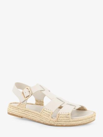 Paloma Barcel&oacute; Womens Leather Sandals Yuka White Leather-Raffia Leather/raffia