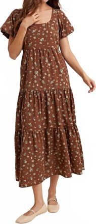 Wishlist Earthy Floral Midi Dress In Brown