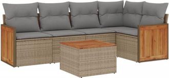 vidaXL Vidaxl - Juego De Sof&aacute;s Jard&iacute;n Con Cojines 6 Pzas Rat&aacute;n Sint&eacute;tico Beige