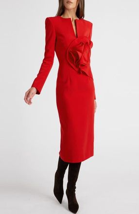 Santorelli Maya Long Sleeve Midi Dress in Stretch Crepe in Scarlet at Nordstrom, Size 8