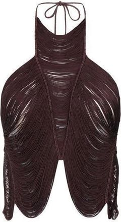 Elisabetta Franchi Tops, Dames, Bruin, L, Polyester, Top met franjes