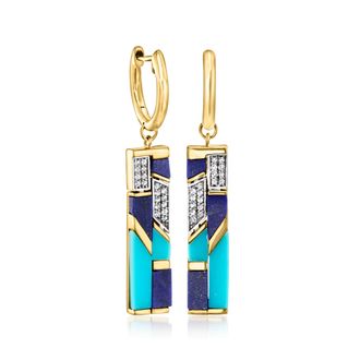 Ross-Simons Turquoise and Lapis Drop Earrings With. White Topaz in 18kt Gold Over Sterling
