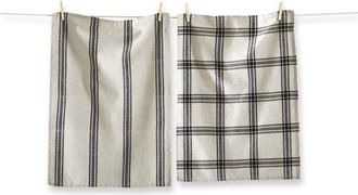 Tag Set of 2 Black Stone Stripe Check Beige Cotton Dishtowels at Nordstrom