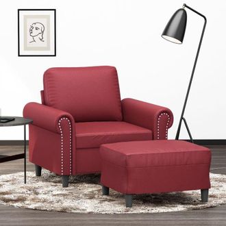 vidaXL Sill&oacute;n Con Taburete Cuero Sint&eacute;tico Rojo Tinto 60 Cm Vidaxl