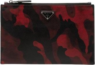 Prada Pre-owned Printed Saffiano Clutch - Dames - Vintage Clutch - Rood - ONE Size - Leer - Vintage
