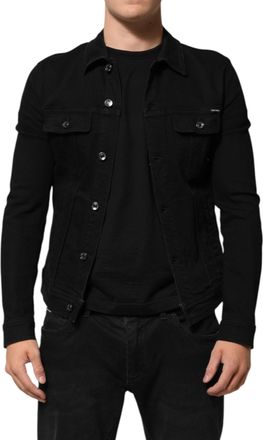 Dolce & Gabbana Mens Black Cotton Denim Stretch Button Up Jacket Elastane Clothing