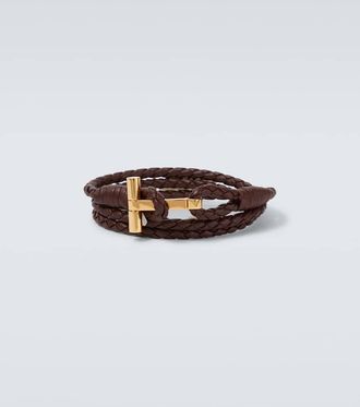 Tom Ford T braided leather bracelet
