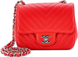 Chanel Square Classic Single Flap Bag Chevron Caviar Mini crossbody bag - Rosso