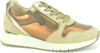 Gabor Beige Koperen Runner Tiret Sneakers - Dames - Sneakers - Beige - 37 1/2 EU - Leer - Schoenen