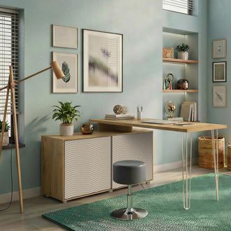 Vicco Escritorio De Esquina Notivo, Cachemira, 135 X 55 Cm Con Archivador, Vicco