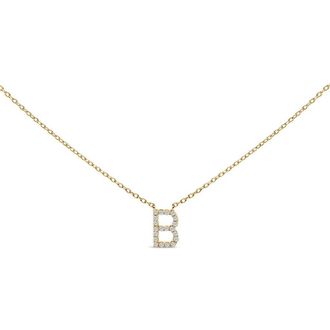 House of Brilliance 10K Yellow Gold Diamond Accent A-Z Block Initial Pendant Necklace in Yellow Gold | B at Nordstrom