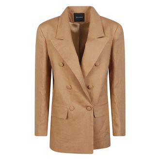 Actualee Blazers, female, Beige, Size: M Double-Breasted Linen Blazer